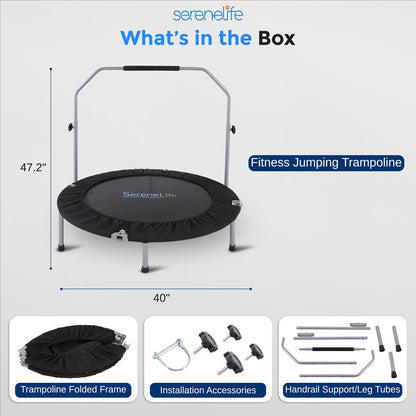 40" Foldable Mini Trampoline, Low-Impact Workout, Adjustable Handrail