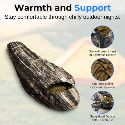 Mummy Sleeping Bag, Weatherproof, 210T Polyester, Real Tree