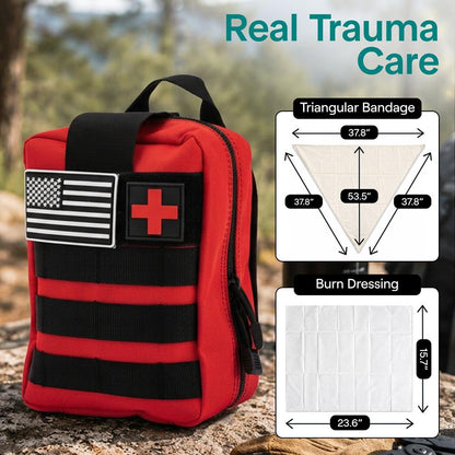 Serenelife Emergency First Aid And Survival Kit - Advanced Medical Supplies, Trauma Care Essentials, Outdoor Survival Gear, And Essential Tools For Home, Vehicle, Travel, Camping, And Disaster Preparedness (Red)