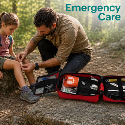 Serenelife Emergency First Aid And Survival Kit - Advanced Medical Supplies, Trauma Care Essentials, Outdoor Survival Gear, And Essential Tools For Home, Vehicle, Travel, Camping, And Disaster Preparedness (Red)