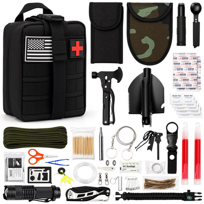 Serenelife Survival Toolkit - All-Purpose Outdoor Emergency Tools And Gear Set With Basic First Aid And Tactical Equipment (Black)