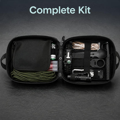 Serenelife Survival Toolkit - All-Purpose Outdoor Emergency Tools And Gear Set With Basic First Aid And Tactical Equipment (Black)