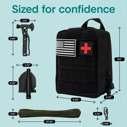 Serenelife Survival Toolkit - All-Purpose Outdoor Emergency Tools And Gear Set With Basic First Aid And Tactical Equipment (Black)