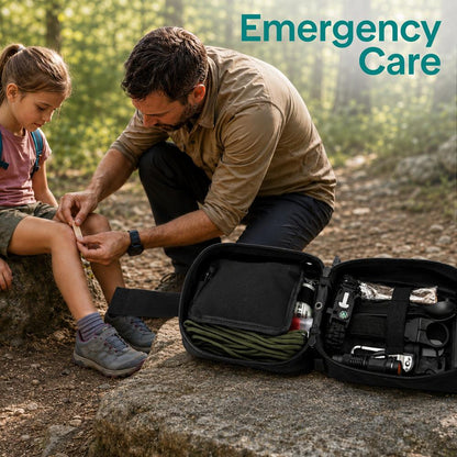 Serenelife Survival Toolkit - All-Purpose Outdoor Emergency Tools And Gear Set With Basic First Aid And Tactical Equipment (Black)