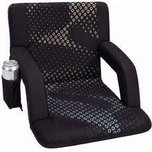 Serenelife 21” Foldable Stadium Chair With Backrest – 6 Adjustable Reclining Angles, Cup Holder, Padded Armrests, And Storage Pockets (Black)
