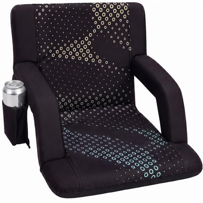 Serenelife 21” Foldable Stadium Chair With Backrest – 6 Adjustable Reclining Angles, Cup Holder, Padded Armrests, And Storage Pockets (Black)