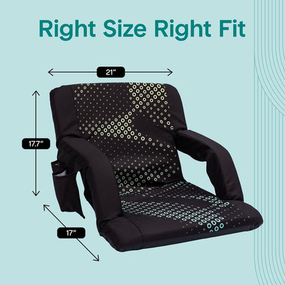 Serenelife 21” Foldable Stadium Chair With Backrest – 6 Adjustable Reclining Angles, Cup Holder, Padded Armrests, And Storage Pockets (Black)