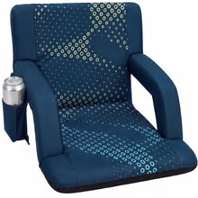 Serenelife 21” Foldable Stadium Chair With Backrest – 6 Adjustable Reclining Angles, Cup Holder, Padded Armrests, And Storage Pockets (Blue)