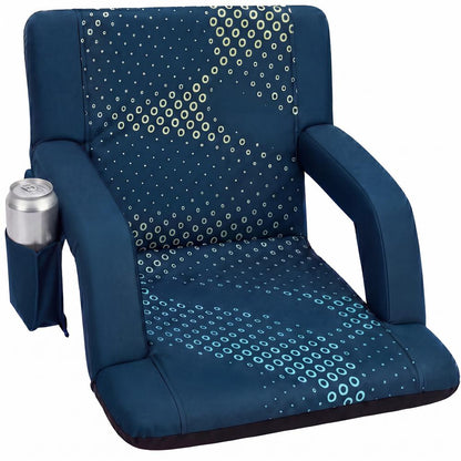 Serenelife 21” Foldable Stadium Chair With Backrest – 6 Adjustable Reclining Angles, Cup Holder, Padded Armrests, And Storage Pockets (Blue)