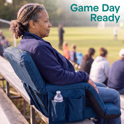 Serenelife 21” Foldable Stadium Chair With Backrest – 6 Adjustable Reclining Angles, Cup Holder, Padded Armrests, And Storage Pockets (Blue)