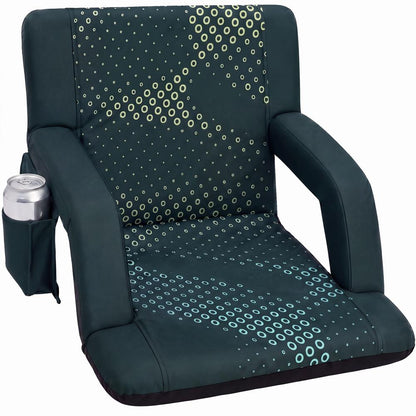 Serenelife 21” Foldable Stadium Chair With Backrest – 6 Adjustable Reclining Angles, Cup Holder, Padded Armrests, And Storage Pockets (Green)