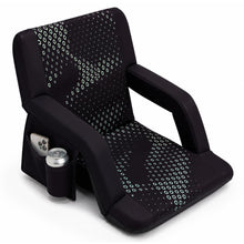 Serenelife 25” Foldable Stadium Chair With Backrest – 6 Adjustable Reclining Angles, Cup Holder, Padded Armrests, And Storage Pockets (Black)