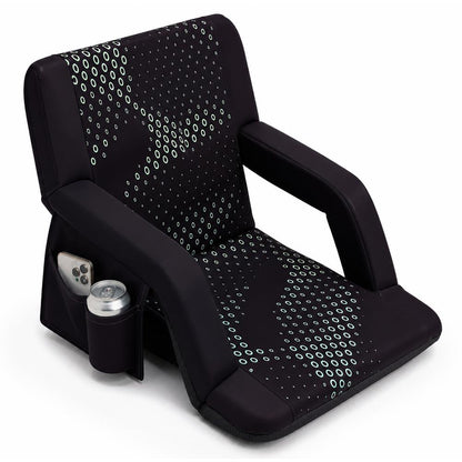 Serenelife 25” Foldable Stadium Chair With Backrest – 6 Adjustable Reclining Angles, Cup Holder, Padded Armrests, And Storage Pockets (Black)