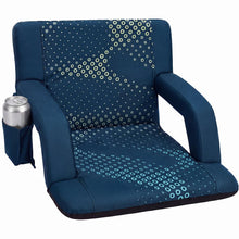 Serenelife 25” Foldable Stadium Chair With Backrest – 6 Adjustable Reclining Angles, Cup Holder, Padded Armrests, And Storage Pockets (Blue)