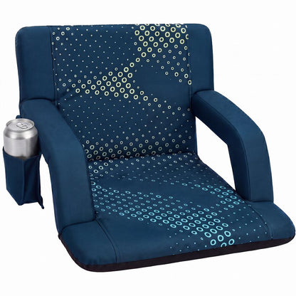 Serenelife 25” Foldable Stadium Chair With Backrest – 6 Adjustable Reclining Angles, Cup Holder, Padded Armrests, And Storage Pockets (Blue)