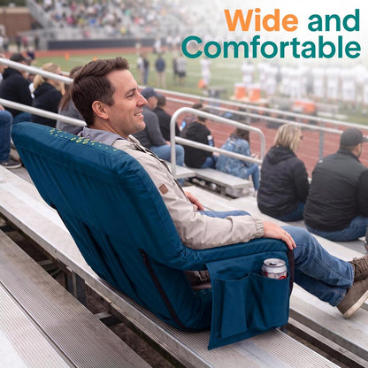 Serenelife 25” Foldable Stadium Chair With Backrest – 6 Adjustable Reclining Angles, Cup Holder, Padded Armrests, And Storage Pockets (Blue)