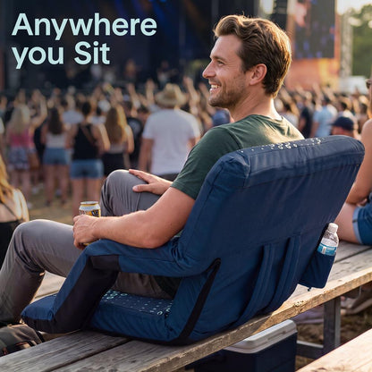 Serenelife 25” Foldable Stadium Chair With Backrest – 6 Adjustable Reclining Angles, Cup Holder, Padded Armrests, And Storage Pockets (Blue)