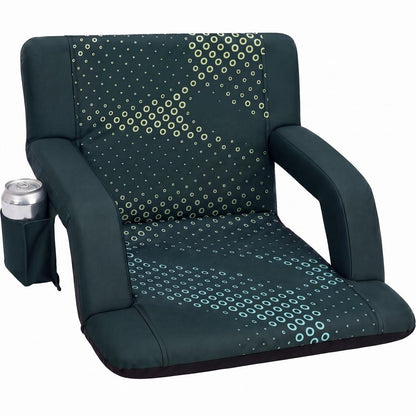 Serenelife 25” Foldable Stadium Chair With Backrest – 6 Adjustable Reclining Angles, Cup Holder, Padded Armrests, And Storage Pockets (Green)
