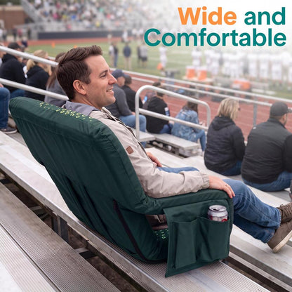 Serenelife 25” Foldable Stadium Chair With Backrest – 6 Adjustable Reclining Angles, Cup Holder, Padded Armrests, And Storage Pockets (Green)