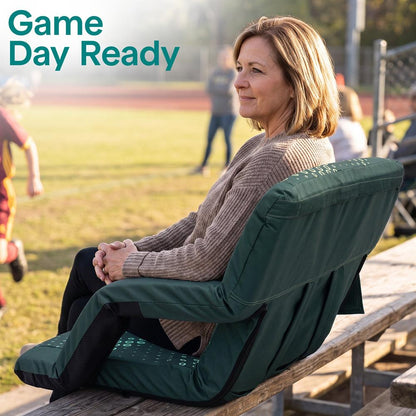 Serenelife 25” Foldable Stadium Chair With Backrest – 6 Adjustable Reclining Angles, Cup Holder, Padded Armrests, And Storage Pockets (Green)