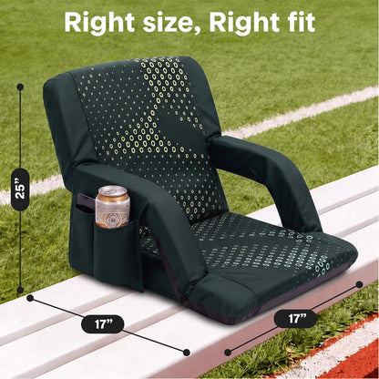 Serenelife 25” Foldable Stadium Chair With Backrest – 6 Adjustable Reclining Angles, Cup Holder, Padded Armrests, And Storage Pockets (Green)
