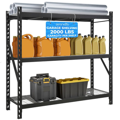 3-Tier Metal Garage Shelving, 2000 lbs Capacity, Adjustable Steel, Black