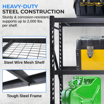 3-Tier Metal Garage Shelving, 2000 lbs Capacity, Adjustable Steel, Black