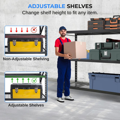 3-Tier Metal Garage Shelving, 2000 lbs Capacity, Adjustable Steel, Black