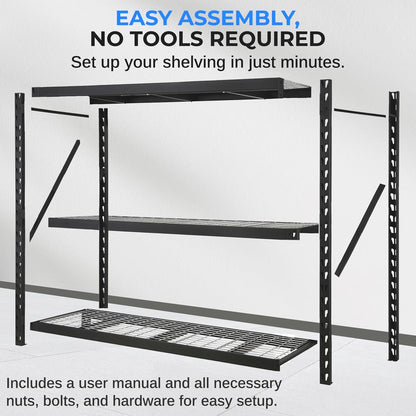 3-Tier Metal Garage Shelving, 2000 lbs Capacity, Adjustable Steel, Black