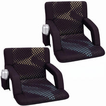 Serenelife 21” Foldable Stadium Chair Set With Backrest – 6 Adjustable Reclining Angles, Cup Holder, Padded Armrests, And Storage Pockets (Black)