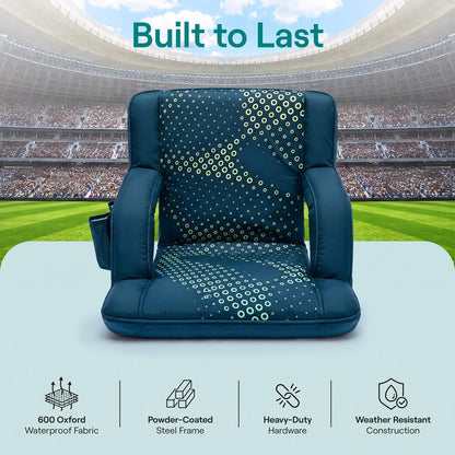 Serenelife 21” Foldable Stadium Chair Set With Backrest – 6 Adjustable Reclining Angles, Cup Holder, Padded Armrests, And Storage Pockets (Blue)