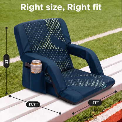 Serenelife 21” Foldable Stadium Chair Set With Backrest – 6 Adjustable Reclining Angles, Cup Holder, Padded Armrests, And Storage Pockets (Blue)
