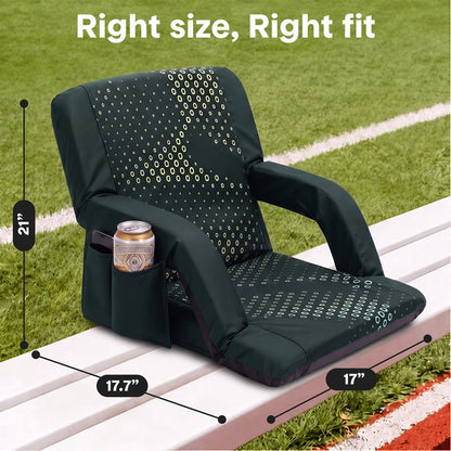 Serenelife 21” Foldable Stadium Chair Set With Backrest – 6 Adjustable Reclining Angles, Cup Holder, Padded Armrests, And Storage Pockets (Green)