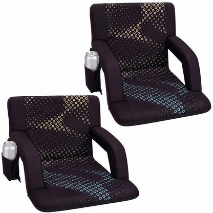 Serenelife 25” Foldable Stadium Chair Set With Backrest – 6 Adjustable Reclining Angles, Cup Holder, Padded Armrests, And Storage Pockets (Black)