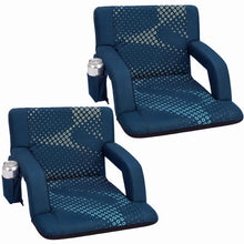 Serenelife 25” Foldable Stadium Chair Set With Backrest – 6 Adjustable Reclining Angles, Cup Holder, Padded Armrests, And Storage Pockets (Blue)