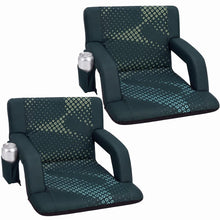 Serenelife 25” Foldable Stadium Chair Set With Backrest – 6 Adjustable Reclining Angles, Cup Holder, Padded Armrests, And Storage Pockets (Green)