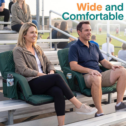Serenelife 25” Foldable Stadium Chair Set With Backrest – 6 Adjustable Reclining Angles, Cup Holder, Padded Armrests, And Storage Pockets (Green)