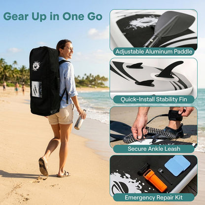 Inflatable Paddle Board, Stable Design, 3 Fins, Non-Slip Deck, 10'6"