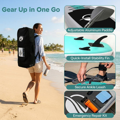 Inflatable Paddle Board, Stable Design, Non-Slip EVA Deck Pad, Teal