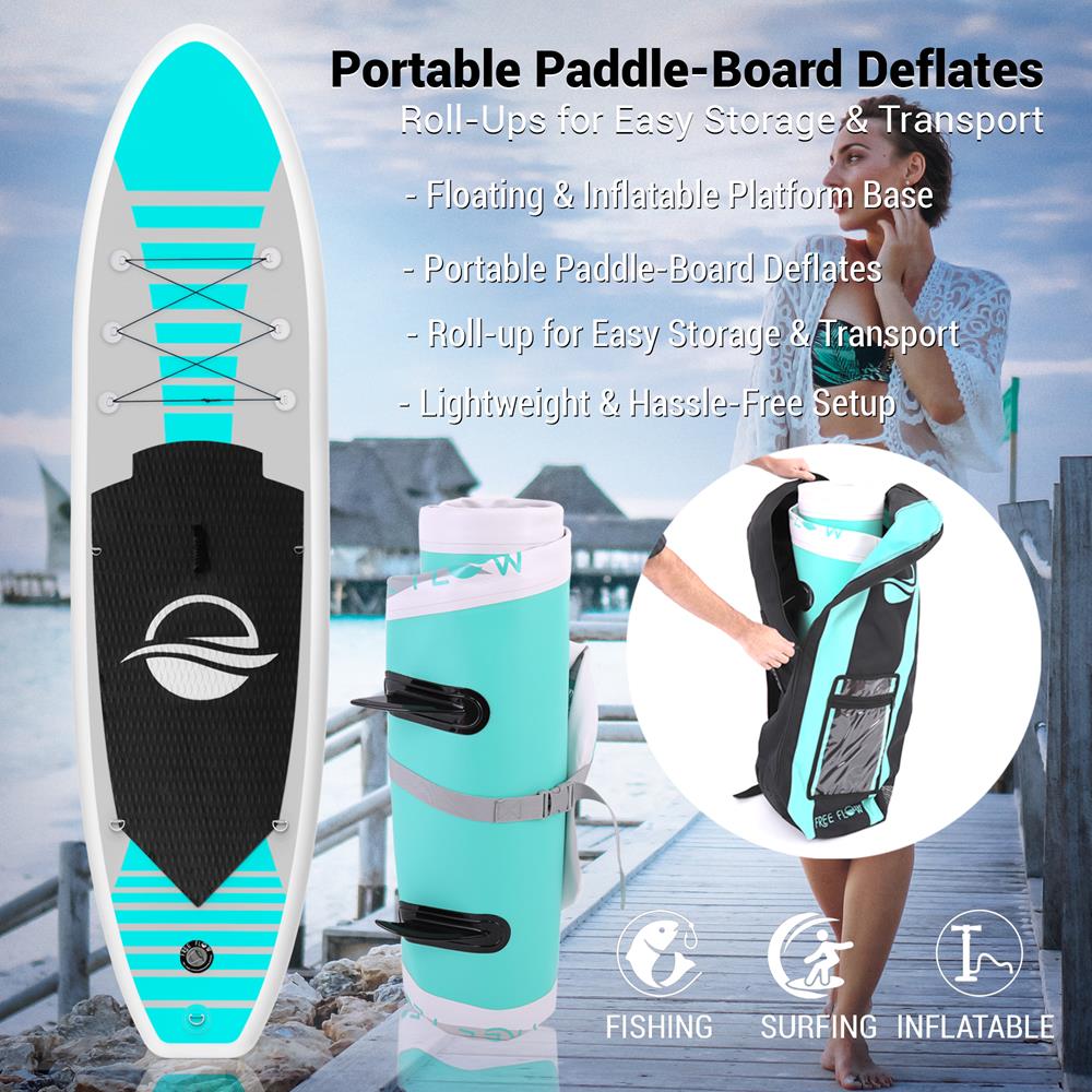 Serenelife Free Flow Inflatable Sup Stand Up Water Paddle-Board, Blue
