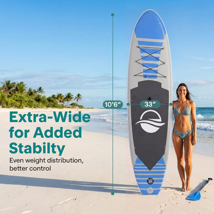 Inflatable Paddle Board - Stable Non-Slip Deck, 10'6", PVC, Blue