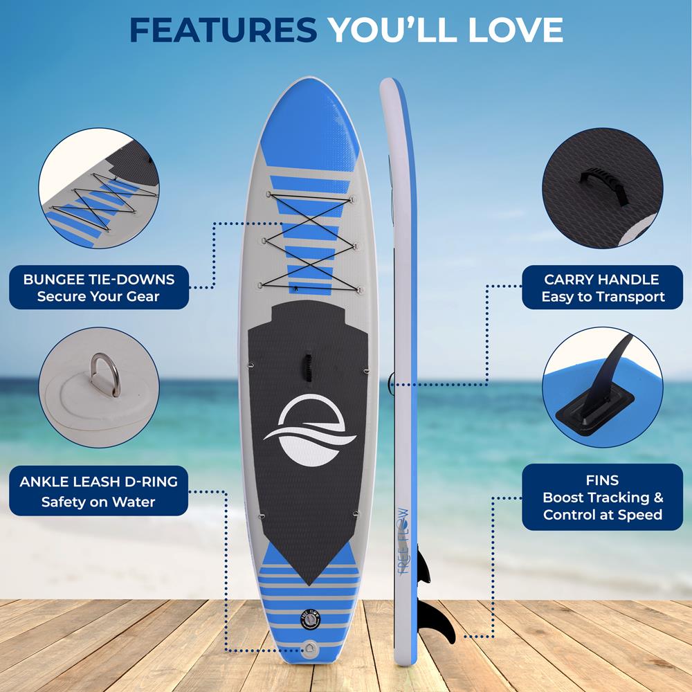 Inflatable Paddle Board - Stable Non-Slip Deck, 10'6