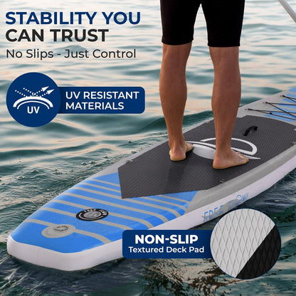 Inflatable Paddle Board - Stable Non-Slip Deck, 10'6", PVC, Blue