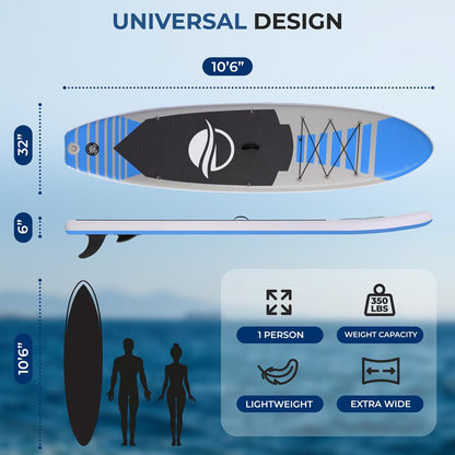 Inflatable Paddle Board - Stable Non-Slip Deck, 10'6", PVC, Blue