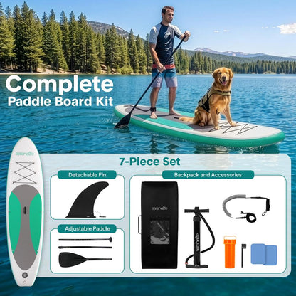 Free-Flow Welded Inflatable Stand-Up Paddle-Board With Double-Action Hand Pump, 3-Shaft Aluminum Paddle, Leash, Fin, Repair Kit And Backpack (Black)