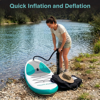 Free-Flow Welded Inflatable Stand-Up Paddle-Board With Double-Action Hand Pump, 3-Shaft Aluminum Paddle, Leash, Fin, Repair Kit And Backpack (Black)