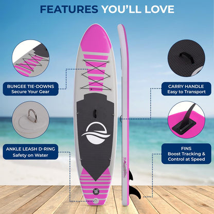 Inflatable Paddle Board - Stable Non-Slip Deck, 10'6", PVC, 350 lbs Capacity