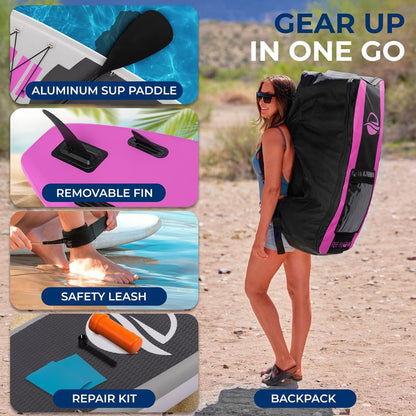 Inflatable Paddle Board - Stable Non-Slip Deck, 10'6", PVC, 350 lbs Capacity