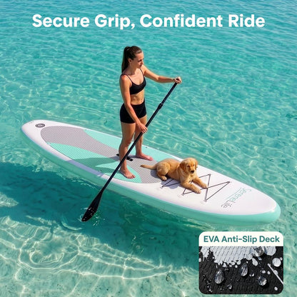 Inflatable Paddle Board - Stable Non-Slip Deck, PVC, 10' Teal