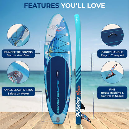 Inflatable Paddle Board - Stable Non-Slip Deck, 10'6", Portable, Blue